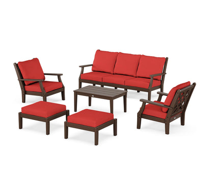 Country Living Wovendale 6-Piece Lounge Sofa Set in Mahogany / Crimson Linen