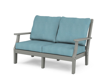 Country Living Wovendale Deep Seating Loveseat in Slate Grey / Lattice Sky Blue