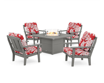 POLYWOOD® Mission 5-Piece Deep Seating Set with Fire Pit Table in Slate Grey / Leaf Crimson