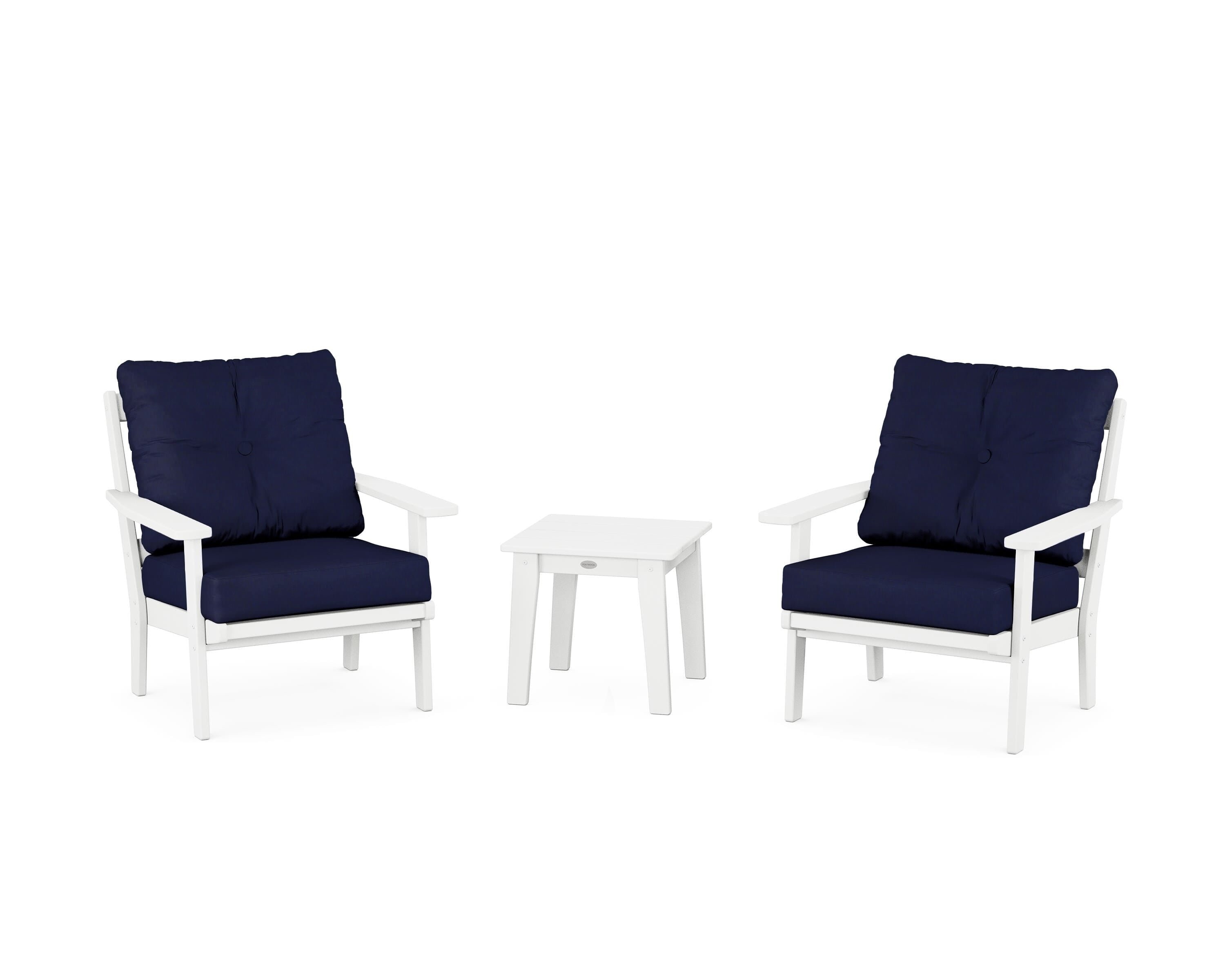POLYWOOD® Oxford 3-Piece Deep Seating Set in White / Navy