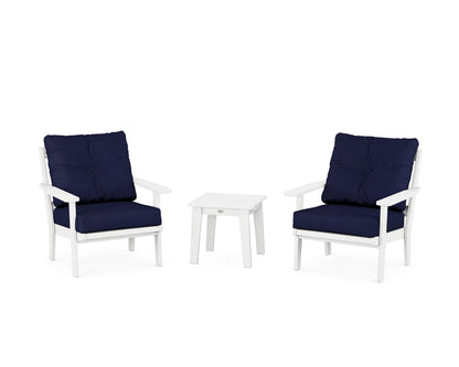 POLYWOOD® Oxford 3-Piece Deep Seating Set in White / Navy