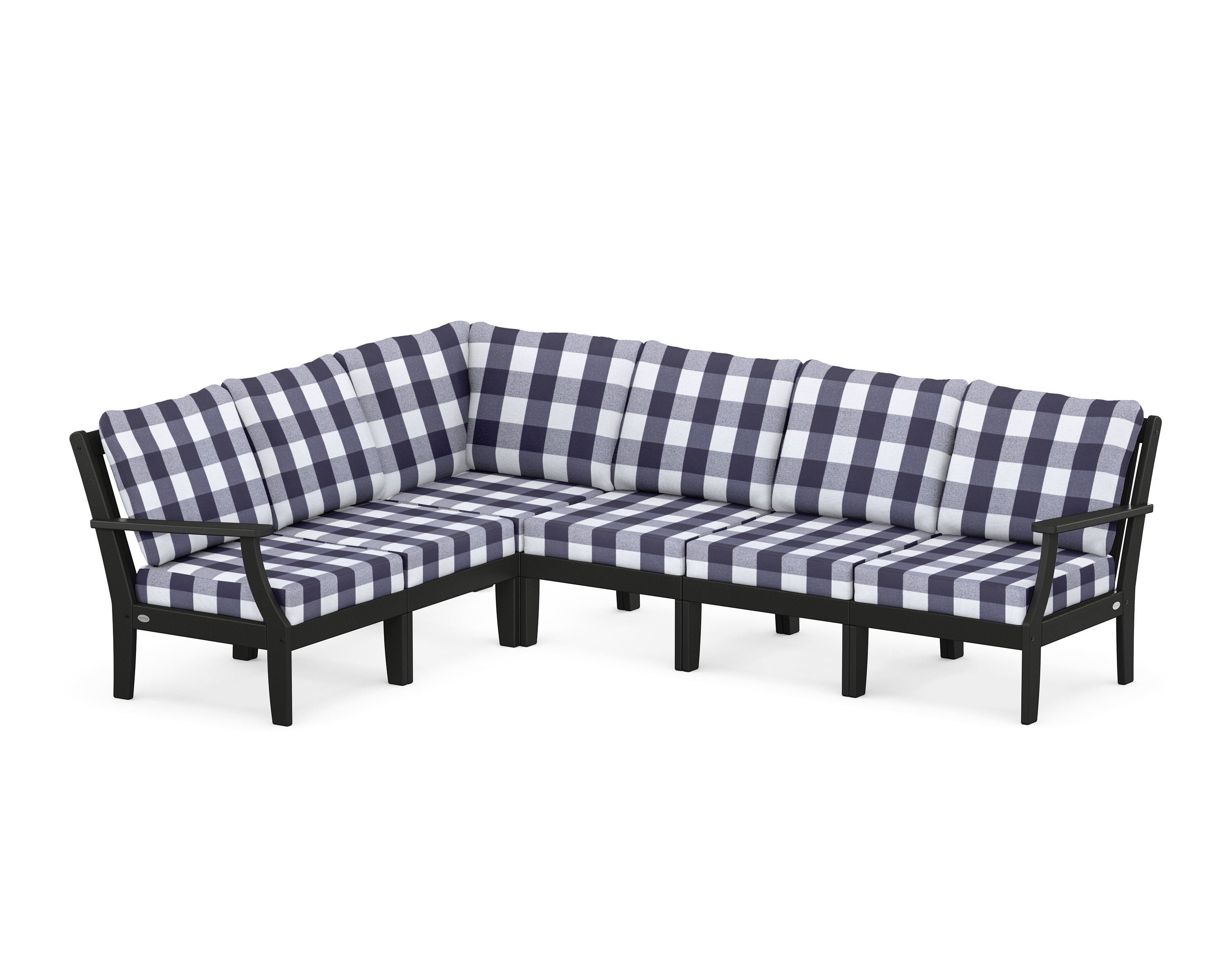 POLYWOOD® Braxton Modular 6-Piece Deep Seating Set in Black / Buffalo Plaid Navy