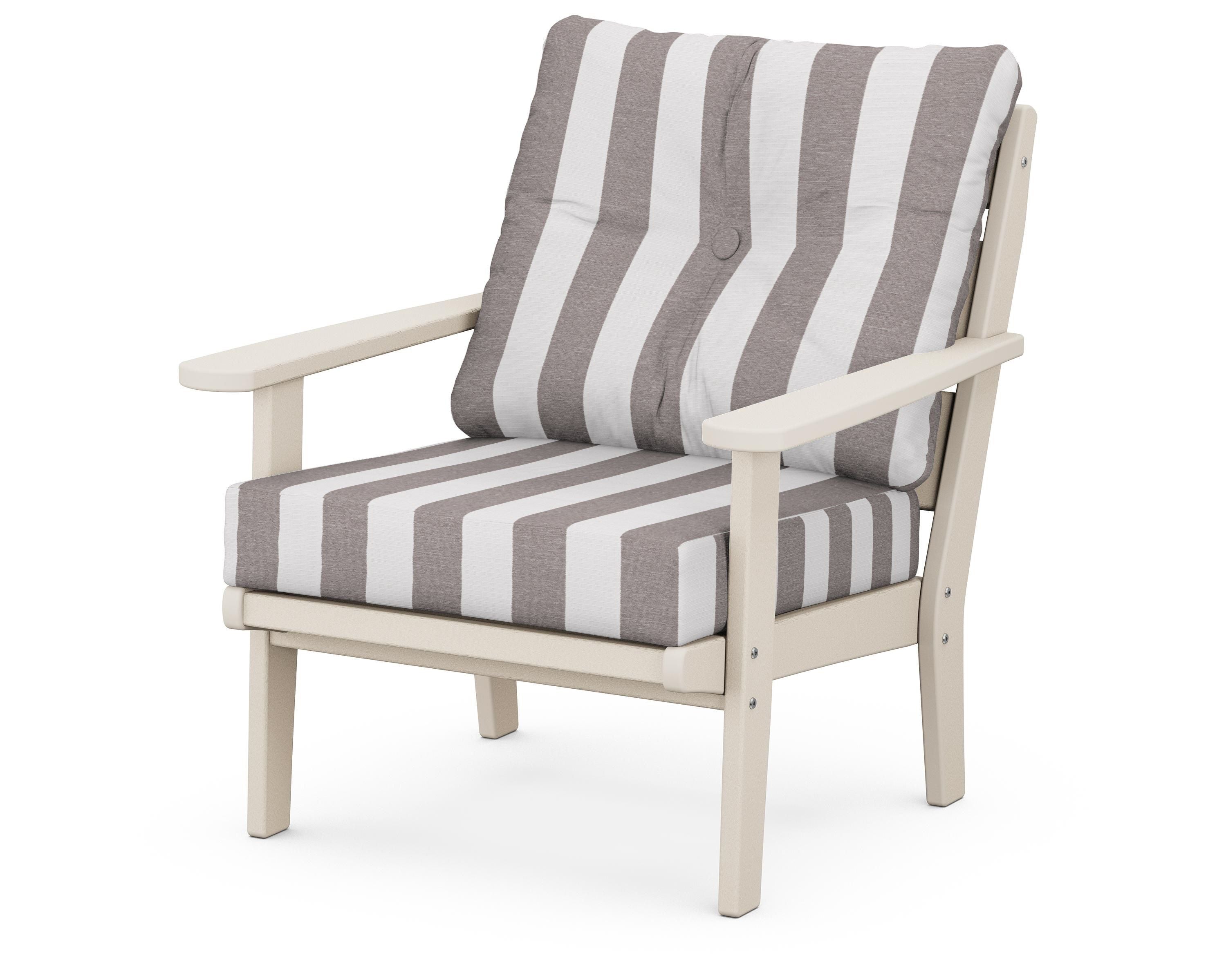 POLYWOOD® Lakeside Deep Seating Chair in Sand / Cabana Stripe Grey Mist