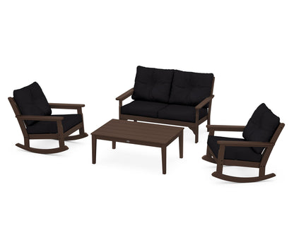 POLYWOOD® Vineyard 4-Piece Deep Seating Rocking Chair Set in Mahogany / Midnight Linen