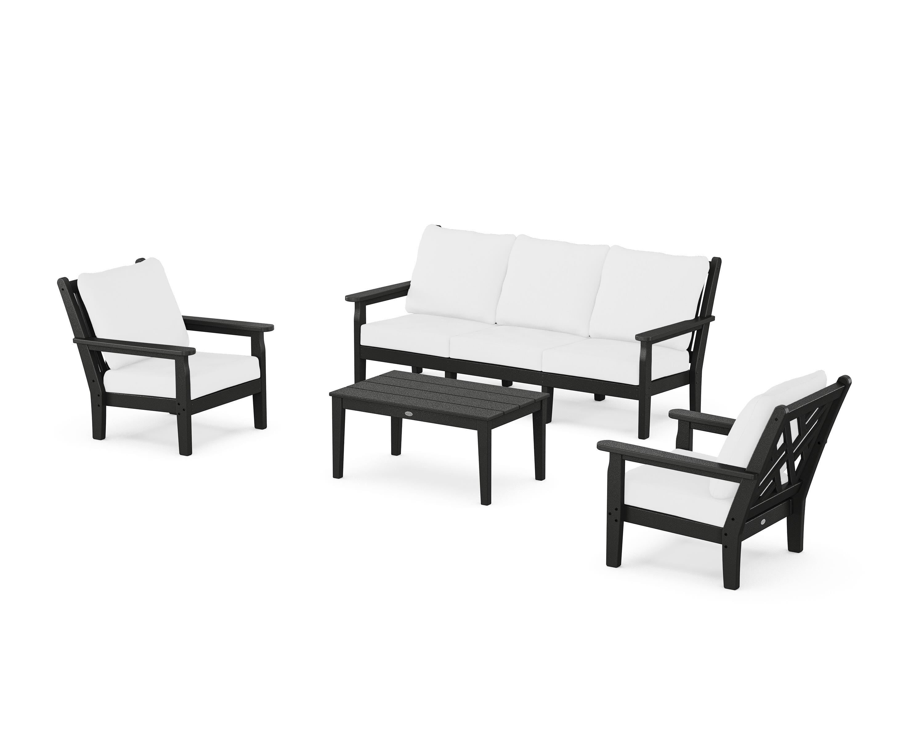 POLYWOOD® Chippendale 4-Piece Deep Seating Set with Sofa in Black / Natural