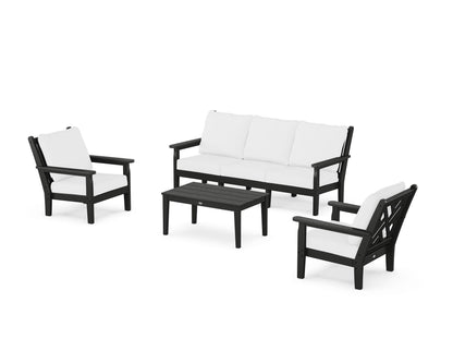 POLYWOOD® Chippendale 4-Piece Deep Seating Set with Sofa in Black / Natural