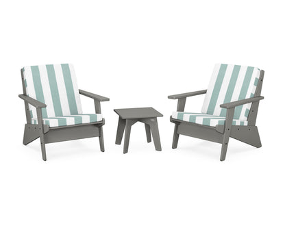 POLYWOOD® Riviera Modern Lounge 3-Piece Set in Slate Grey / Cabana Stripe Glacier Spa