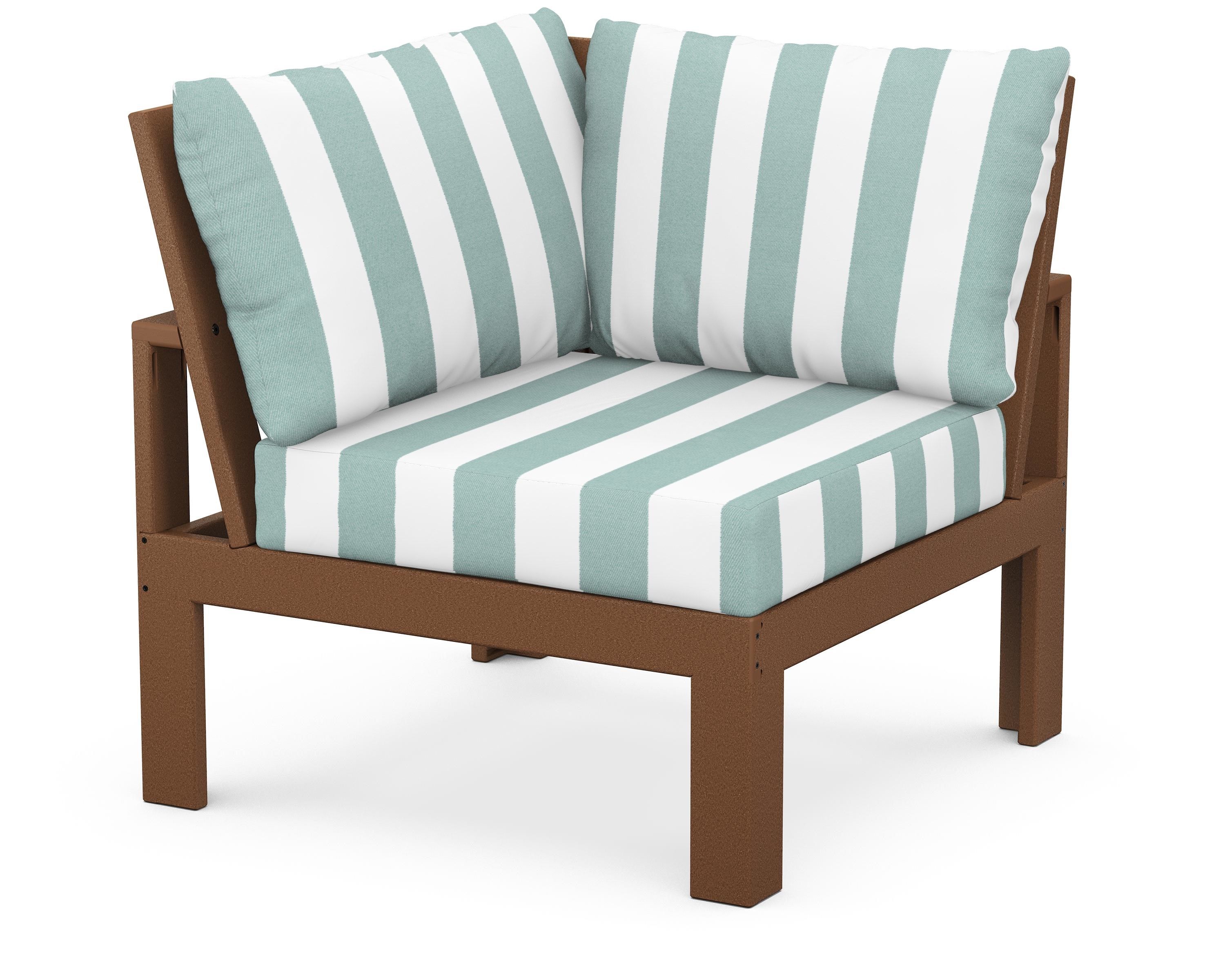 Unbranded Modular Corner Chair in Teak / Cabana Stripe Glacier Spa