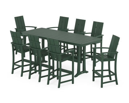 POLYWOOD® Modern Adirondack 9-Piece Bar Set with Trestle Legs in Green