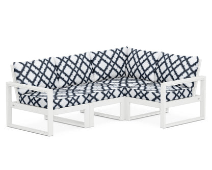 POLYWOOD® EDGE 4-Piece Modular Deep Seating Set in White / Trellis Marine Indigo