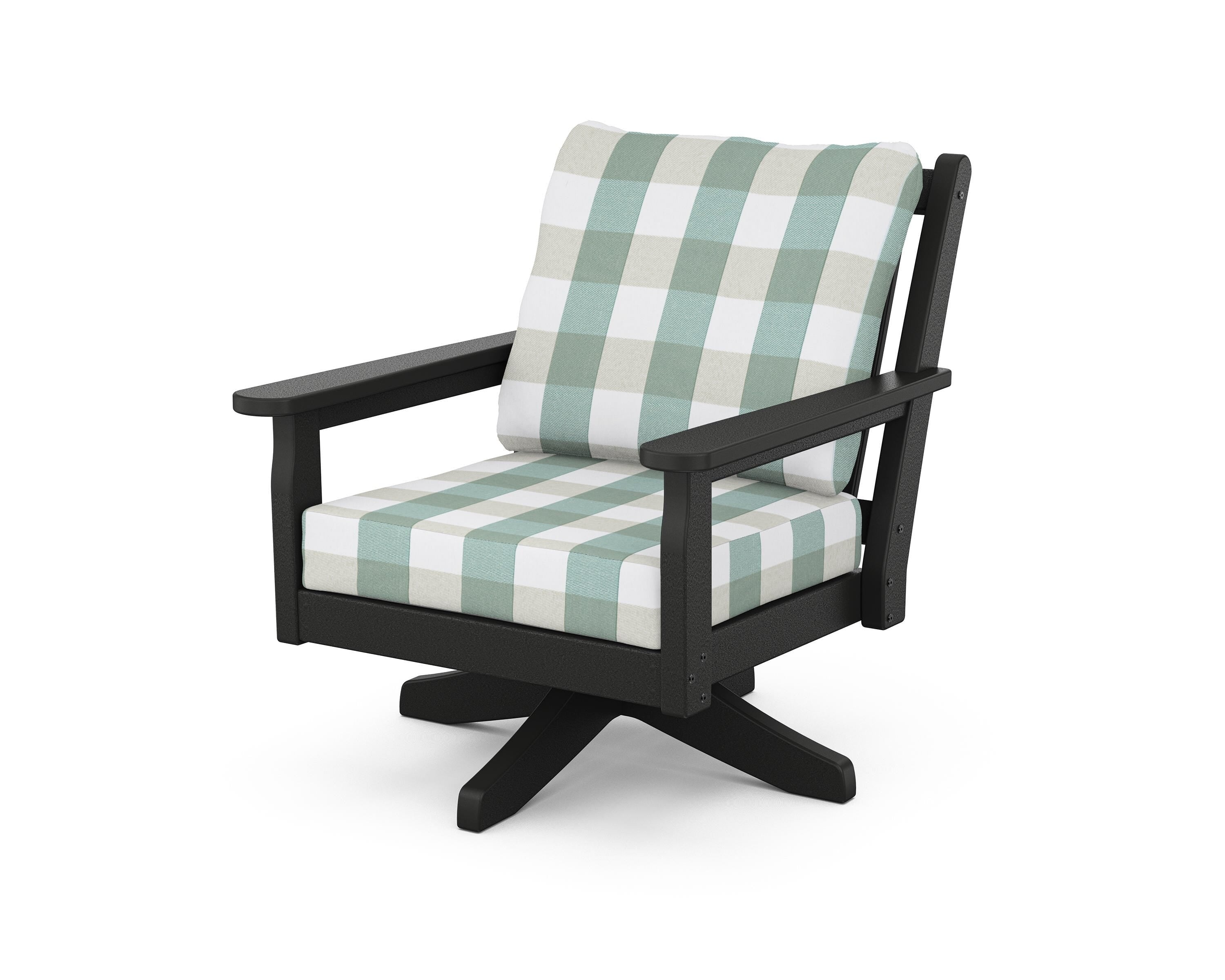 POLYWOOD® Chippendale Deep Seating Swivel Chair in Black / Buffalo Plaid Glacier Spa