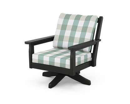 POLYWOOD® Chippendale Deep Seating Swivel Chair in Black / Buffalo Plaid Glacier Spa