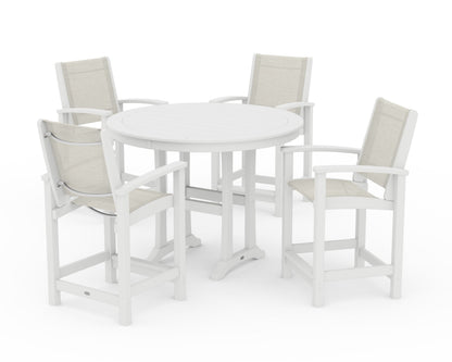 POLYWOOD® Coastal 5-Piece Counter Set in White / Parchment Sling