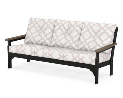 POLYWOOD® Vineyard Deep Seating Sofa in Black / Kona / Trellis Dune Burlap