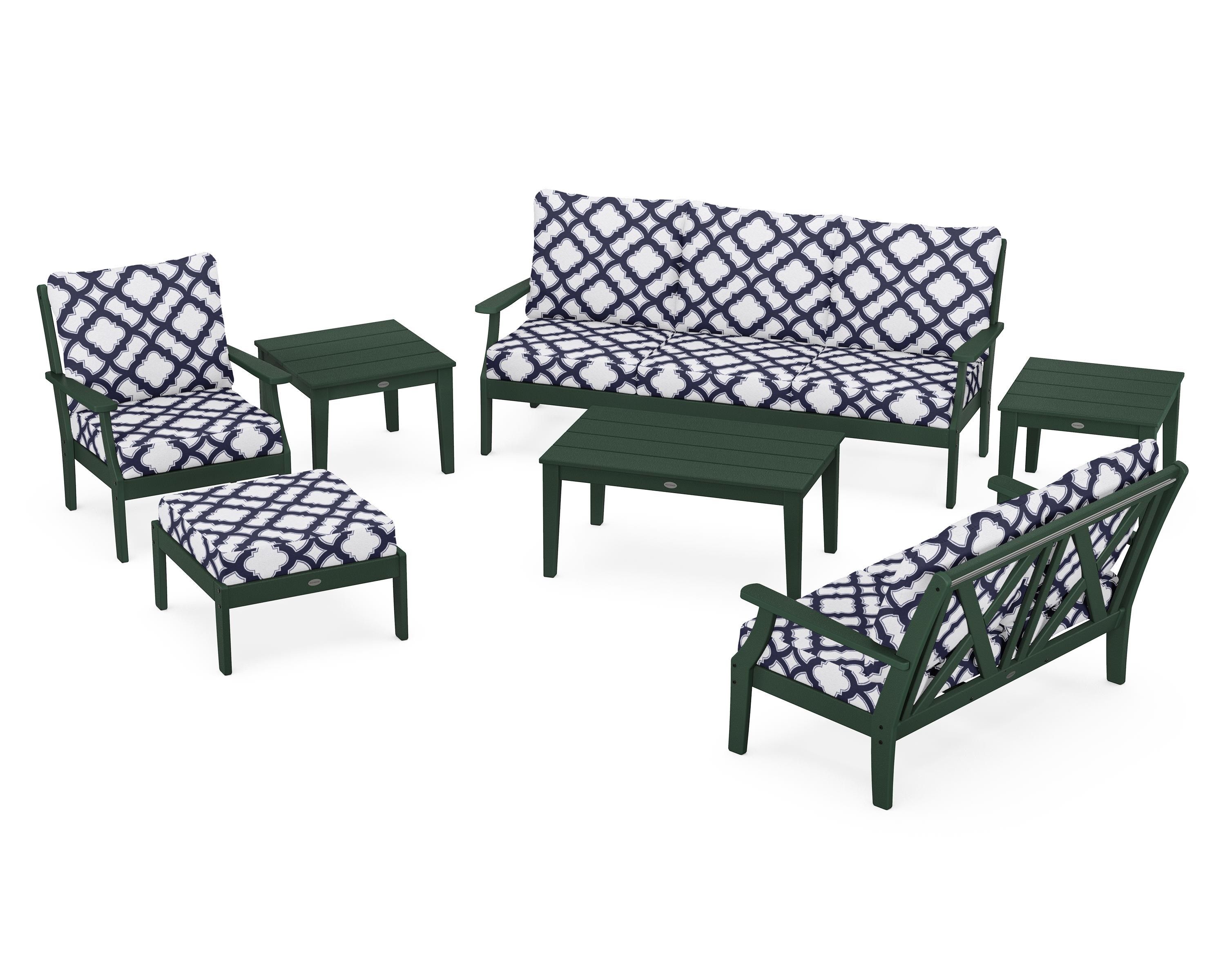 POLYWOOD® Braxton 7-Piece Deep Seating Set in Green / Trellis Navy
