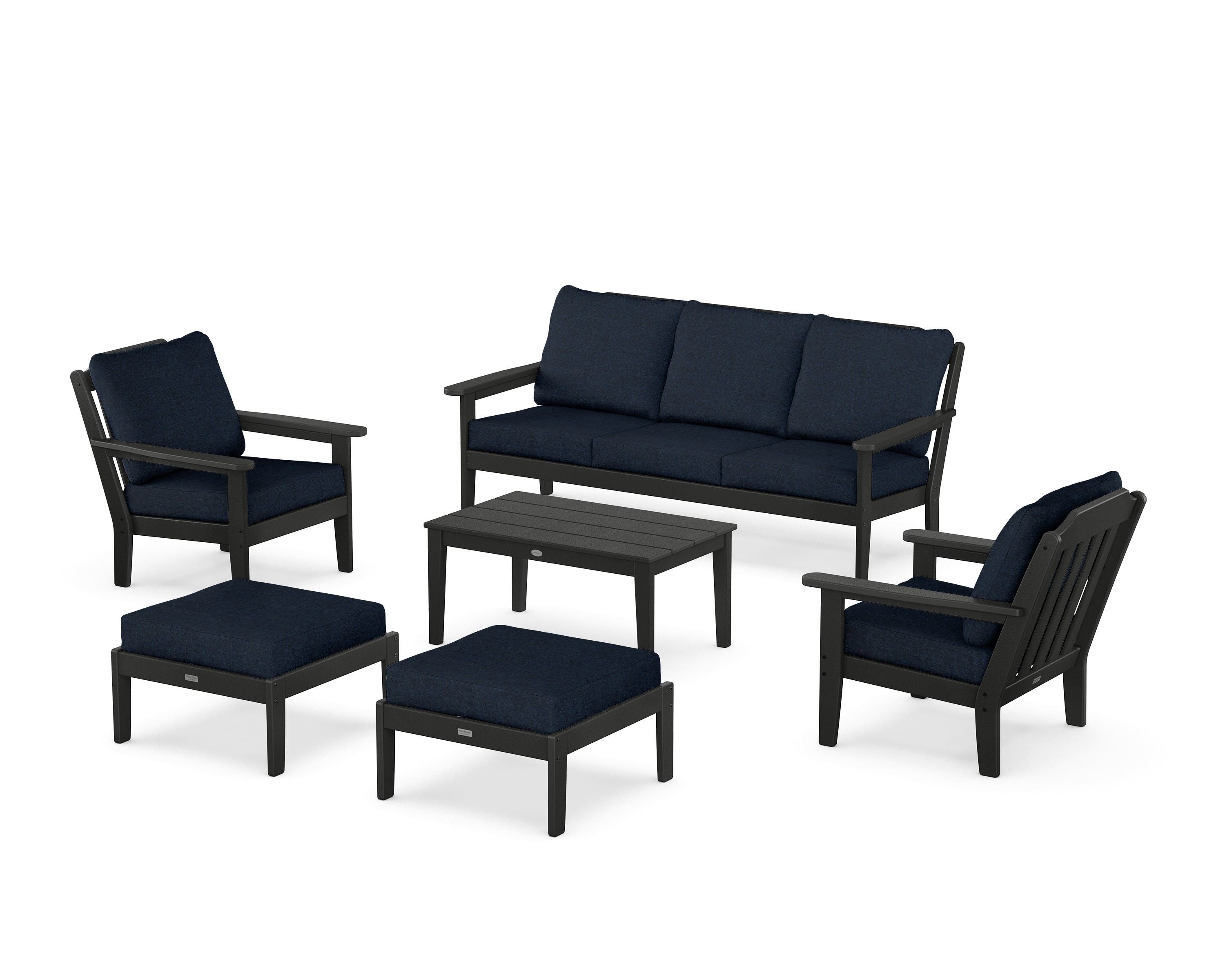 Country Living Cottage 6-Piece Lounge Sofa Set in Black / Marine Indigo