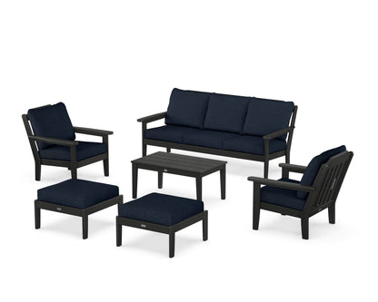 Country Living Cottage 6-Piece Lounge Sofa Set in Black / Marine Indigo