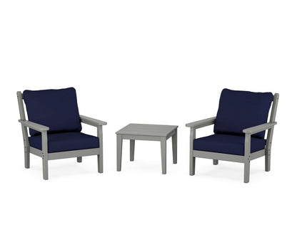 POLYWOOD® Chippendale 3-Piece Deep Seating Set in Slate Grey / Navy