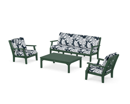 Martha Stewart by POLYWOOD® Chinoiserie 4-Piece Deep Seating Set with Sofa in Green / Leaf Marine Indigo