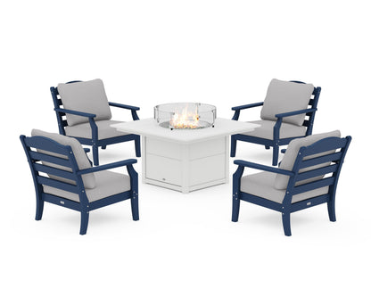 Draper James™ by  POLYWOOD® Savannah 5-Piece Deep Seating Set with Fire Pit Table in Navy / Granite