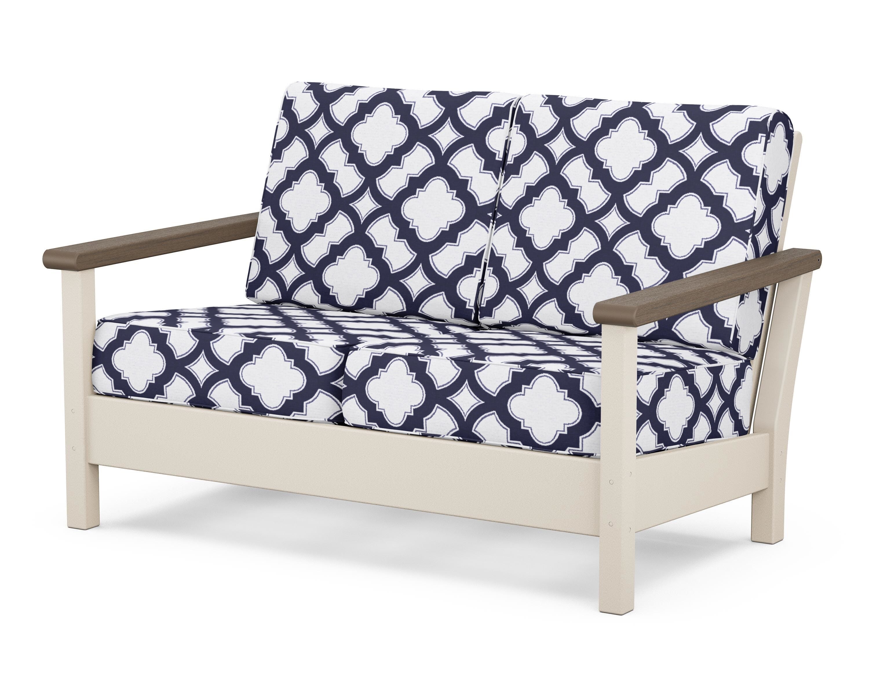 POLYWOOD® Harbour Deep Seating Loveseat in Sand / Kona / Trellis Navy