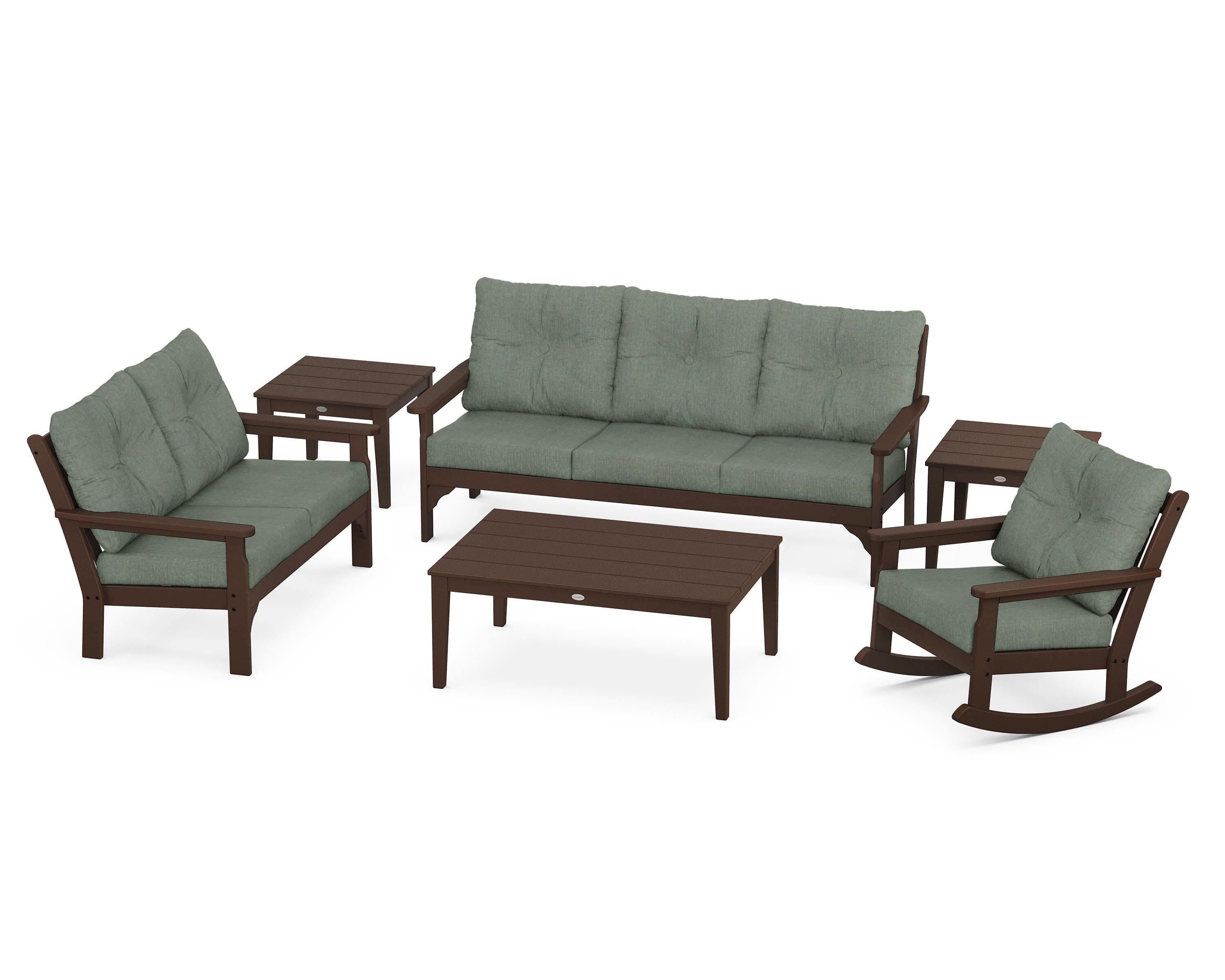 POLYWOOD® Vineyard 6-Piece Deep Seating Set in Mahogany / Cast Sage