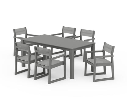 POLYWOOD® EDGE Sling Arm Chair 7-Piece Parsons Dining Set in Slate Grey / Metallic Sling