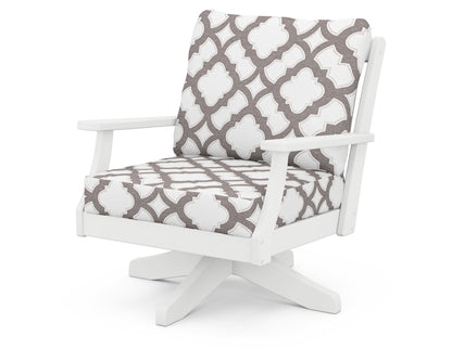 POLYWOOD® Braxton Deep Seating Swivel Chair in White / Trellis Grey Mist