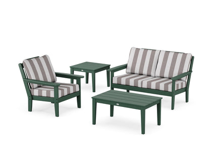 Country Living Wovendale 4-Piece Deep Seating Set in Green / Cabana Stripe Grey Mist