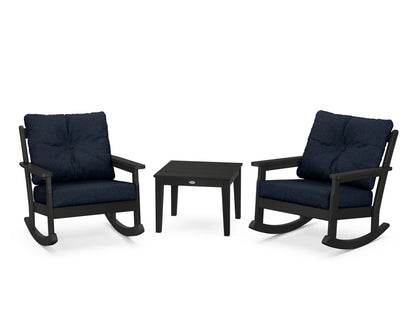 POLYWOOD® Vineyard 3-Piece Deep Seating Rocker Set in Black / Marine Indigo