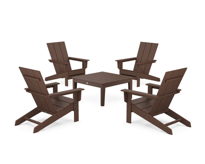 POLYWOOD® 5-Piece Modern Studio Adirondack Chair Conversation Group in Mahogany