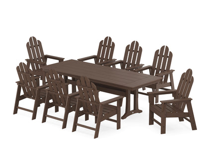 POLYWOOD® Long Island 9-Piece Farmhouse Dining Set with Trestle Legs in Mahogany
