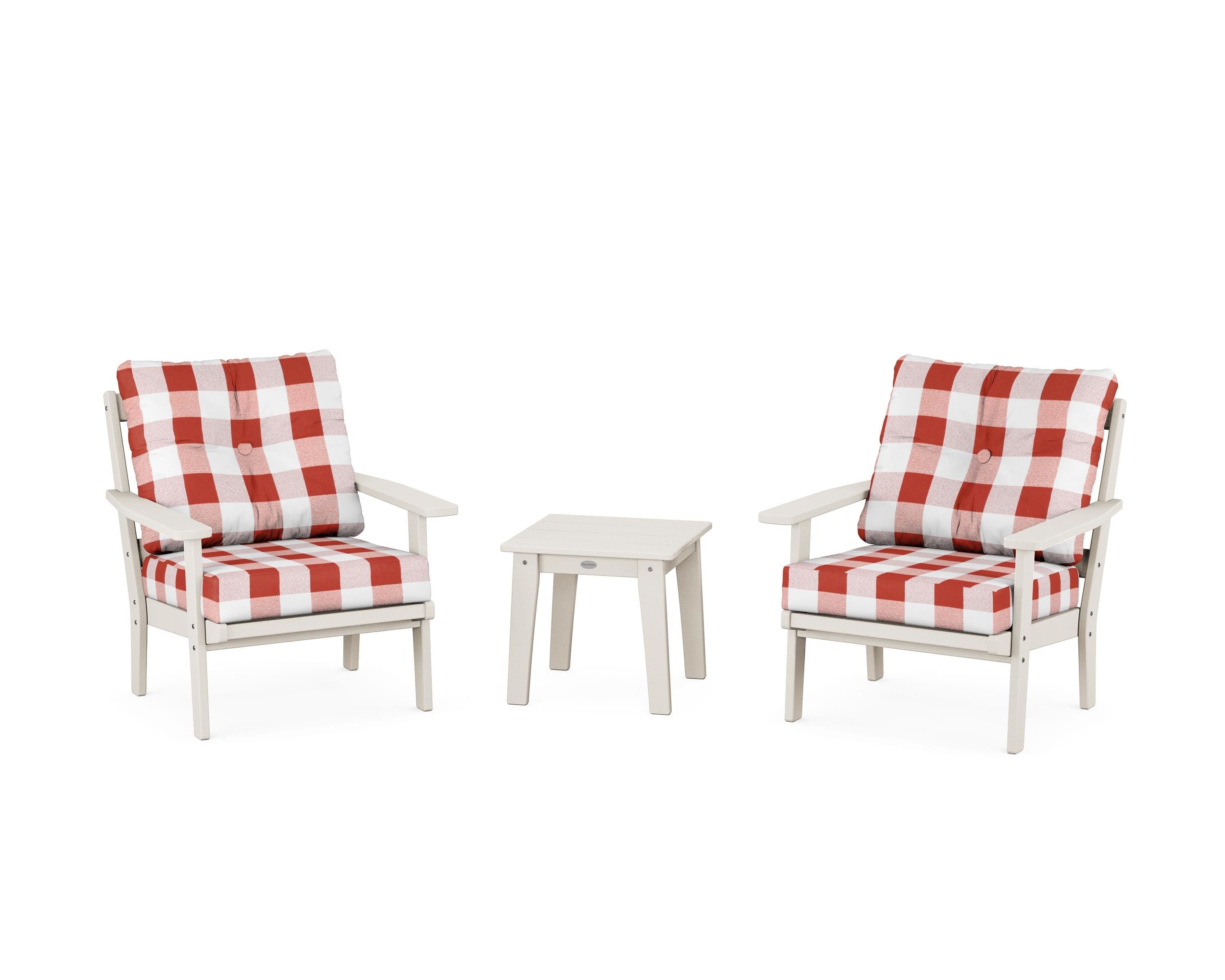 POLYWOOD® Prairie 3-Piece Deep Seating Set in Sand / Buffalo Plaid Crimson