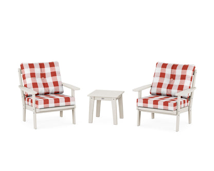 POLYWOOD® Prairie 3-Piece Deep Seating Set in Sand / Buffalo Plaid Crimson