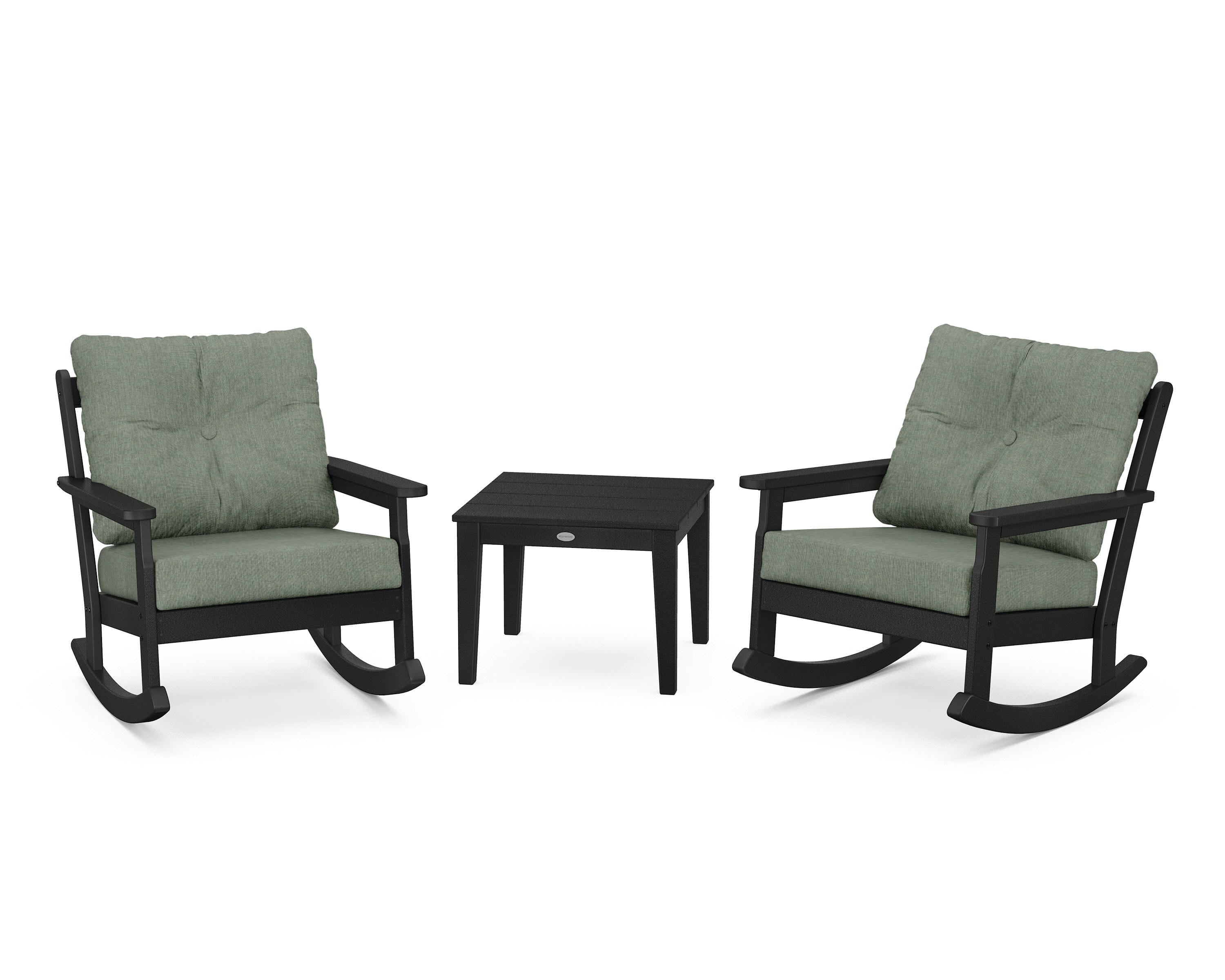 POLYWOOD® Vineyard 3-Piece Deep Seating Rocker Set in Black / Cast Sage