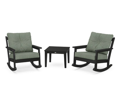 POLYWOOD® Vineyard 3-Piece Deep Seating Rocker Set in Black / Cast Sage