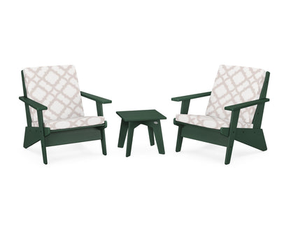 POLYWOOD® Riviera Modern Lounge 3-Piece Set in Green / Trellis Dune Burlap