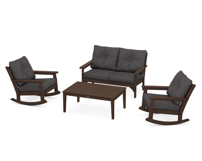 POLYWOOD® Vineyard 4-Piece Deep Seating Rocking Chair Set in Mahogany / Ash Charcoal