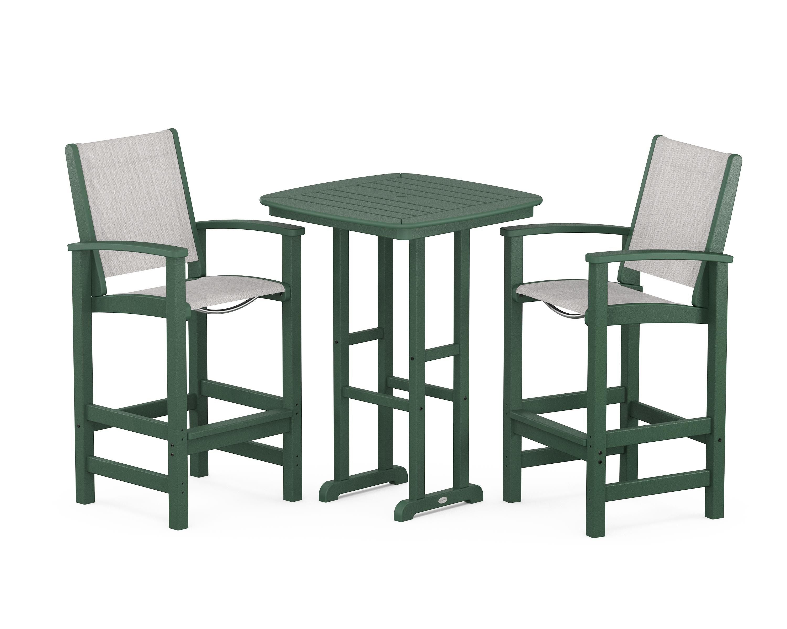 POLYWOOD® Coastal 3-Piece Bar Set in Green / Parchment Sling