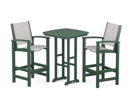 POLYWOOD® Coastal 3-Piece Bar Set in Green / Parchment Sling