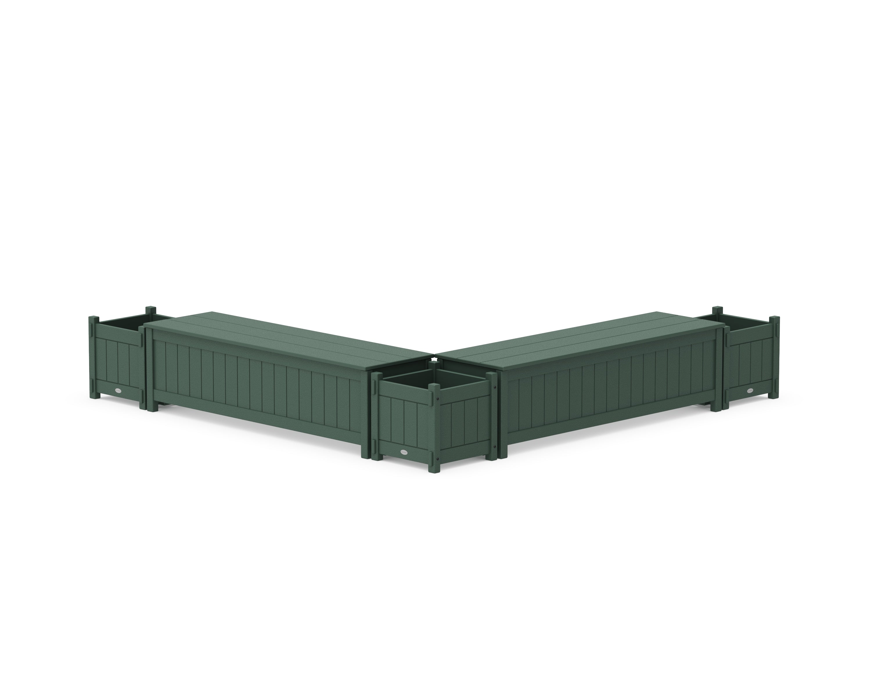 POLYWOOD® 60" Vineyard L- Shaped Planter Storage Bench Corner Set in Green