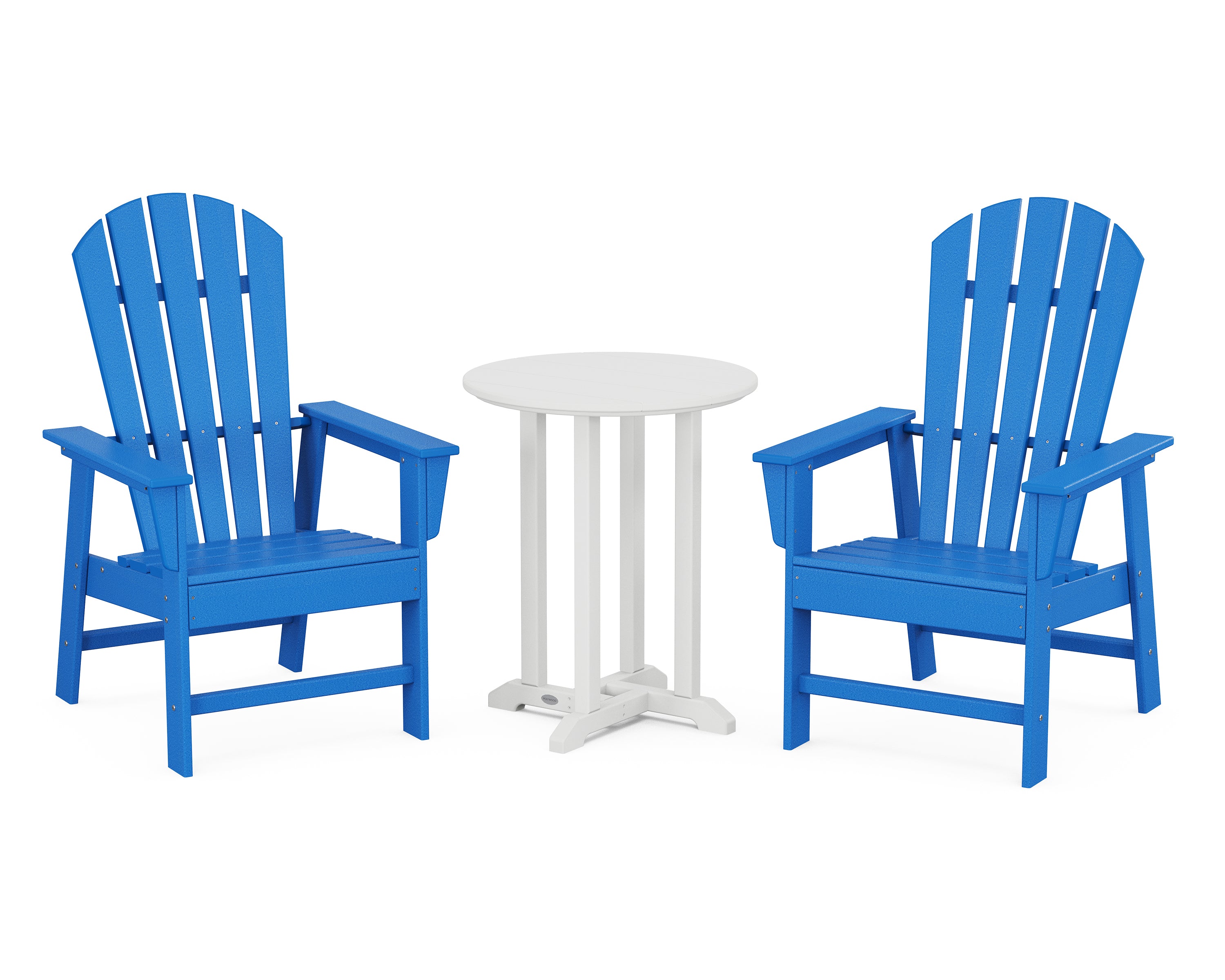 POLYWOOD® South Beach 3-Piece Round Farmhouse Bistro Dining Set in Pacific Blue / White