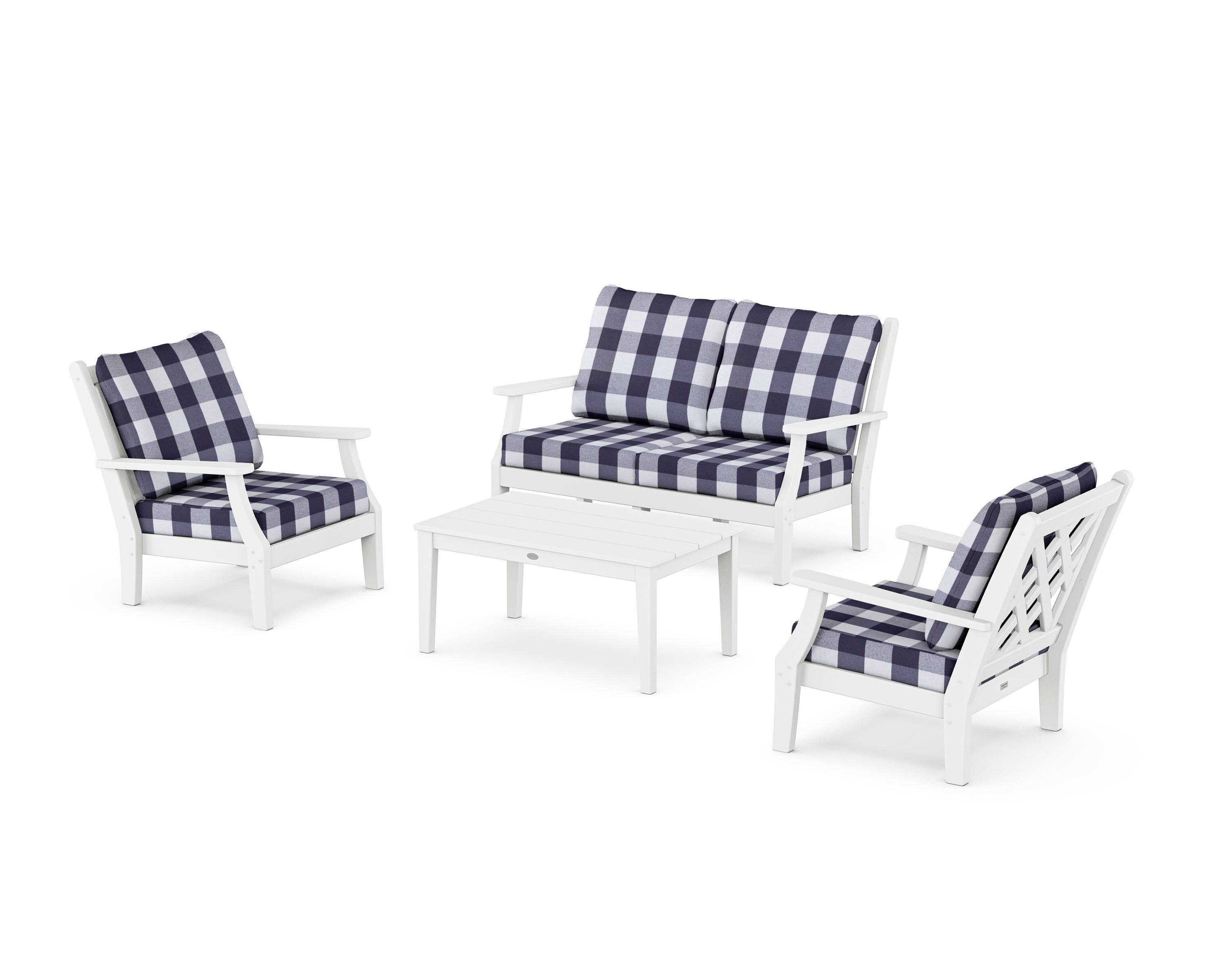 Country Living Wovendale 4-Piece Deep Seating Set with Loveseat in White / Buffalo Plaid Navy