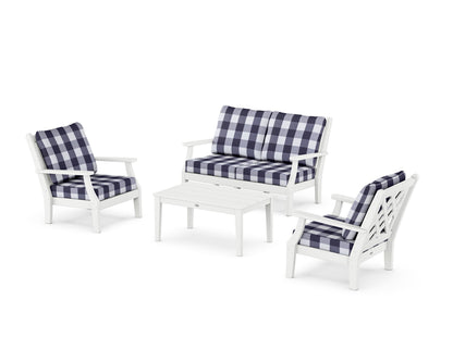 Country Living Wovendale 4-Piece Deep Seating Set with Loveseat in White / Buffalo Plaid Navy