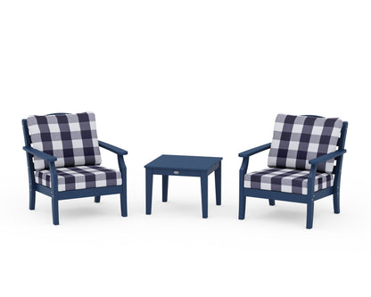Draper James™ by  POLYWOOD® Savannah 3-Piece Deep Seating Set in Navy / Buffalo Plaid Navy