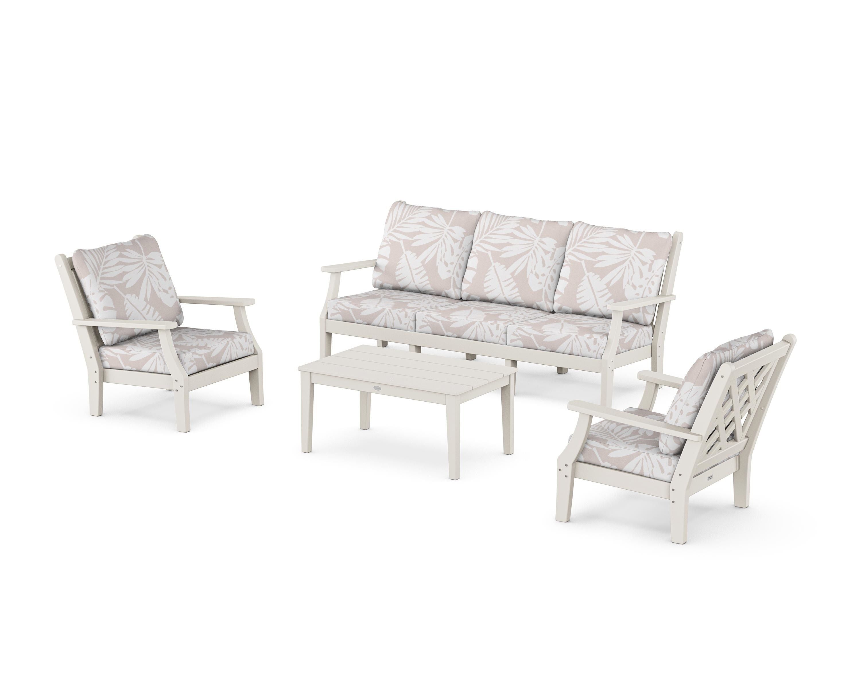 Country Living Wovendale 4-Piece Deep Seating Set with Sofa in Sand / Leaf Dune Burlap
