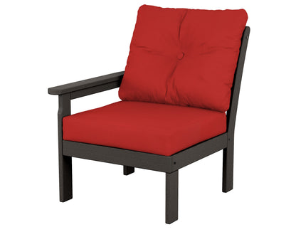 POLYWOOD® Vineyard Modular Left Arm Chair in Vintage Coffee / Crimson Linen