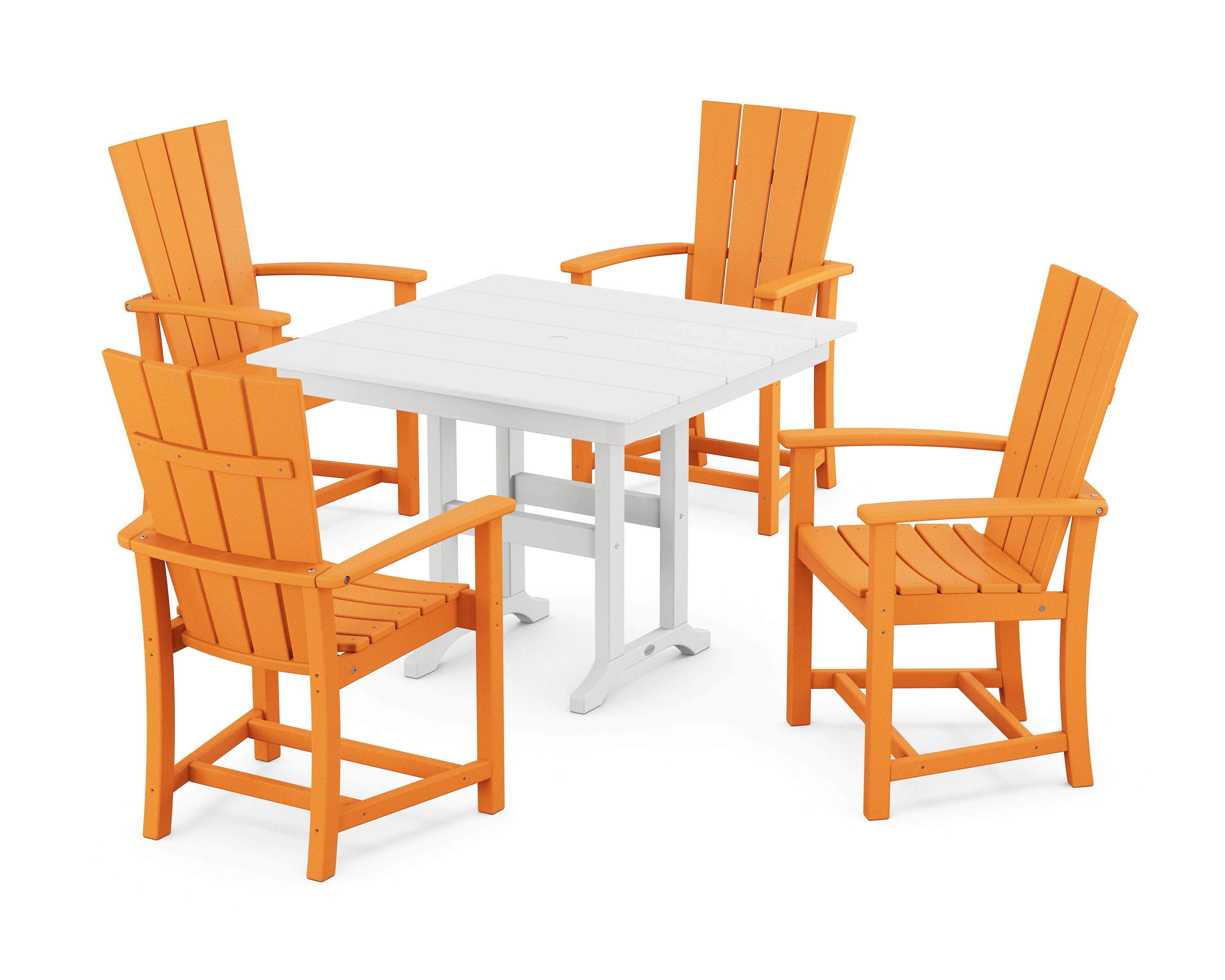 POLYWOOD® Quattro 5-Piece Farmhouse Dining Set in Tangerine / White