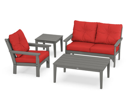 POLYWOOD® Vineyard 4-Piece Deep Seating Set in Slate Grey / Crimson Linen