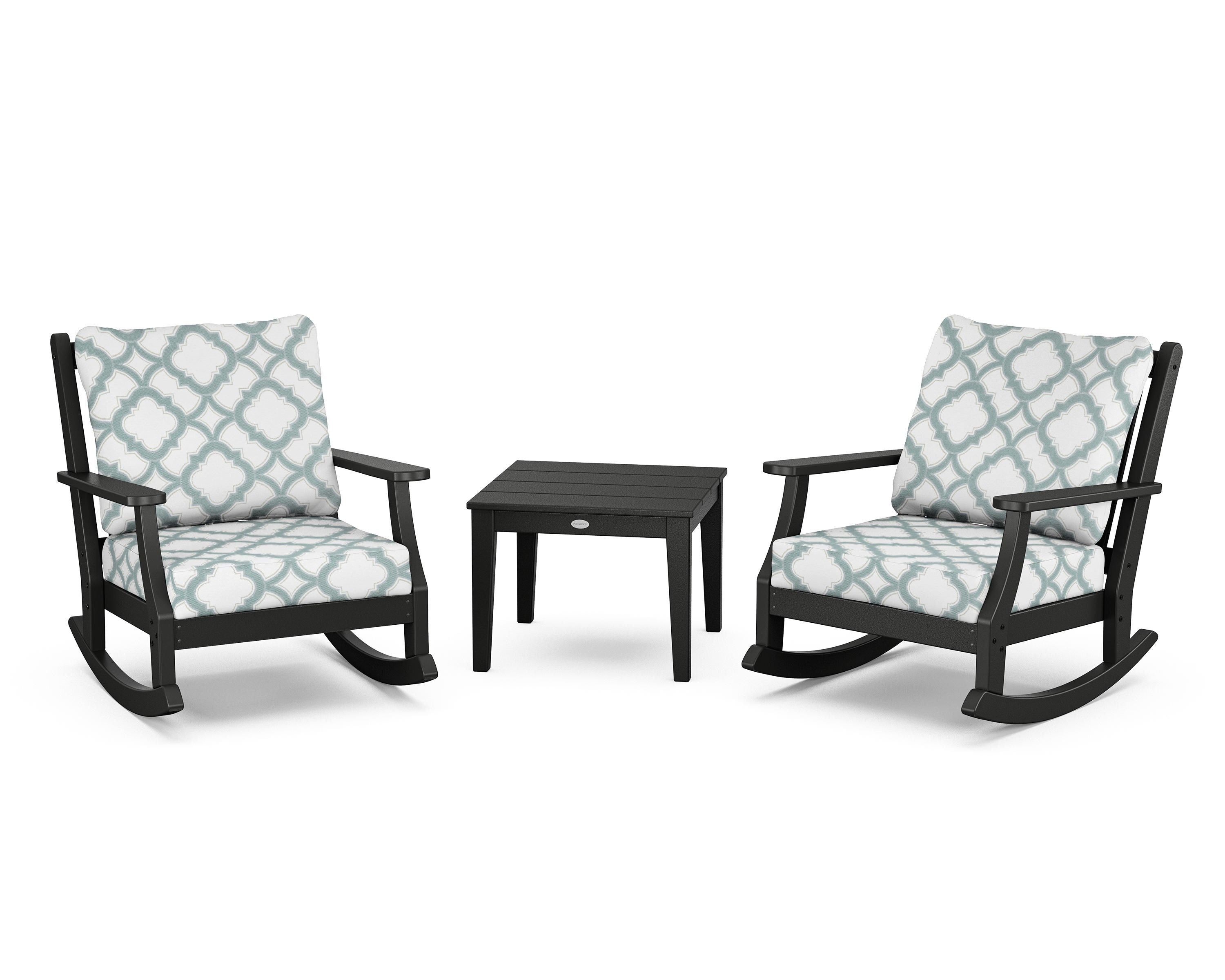 Country Living Wovendale 3-Piece Deep Seating Rocker Set in Black / Trellis Glacier Spa